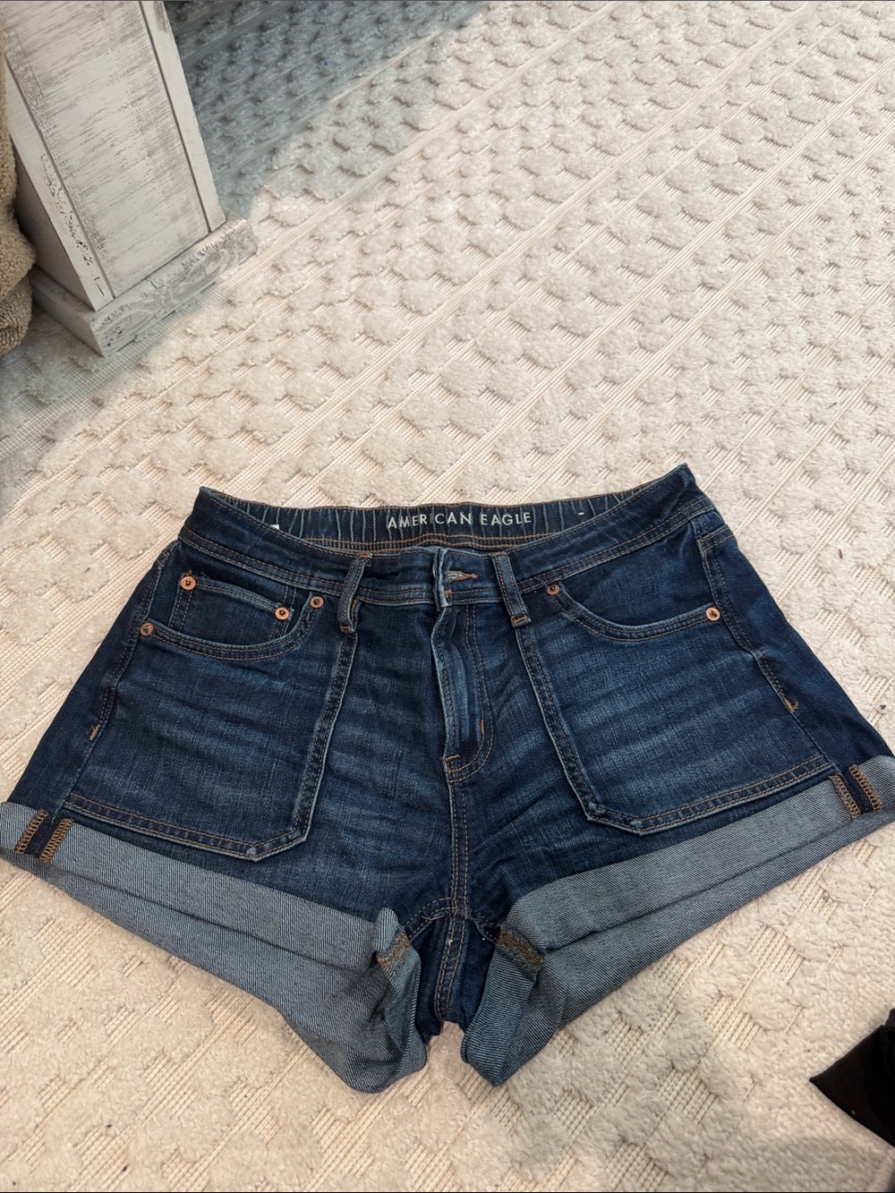 American Eagle Outfitters Dark Blue Rolled Cuff Denim Shorts